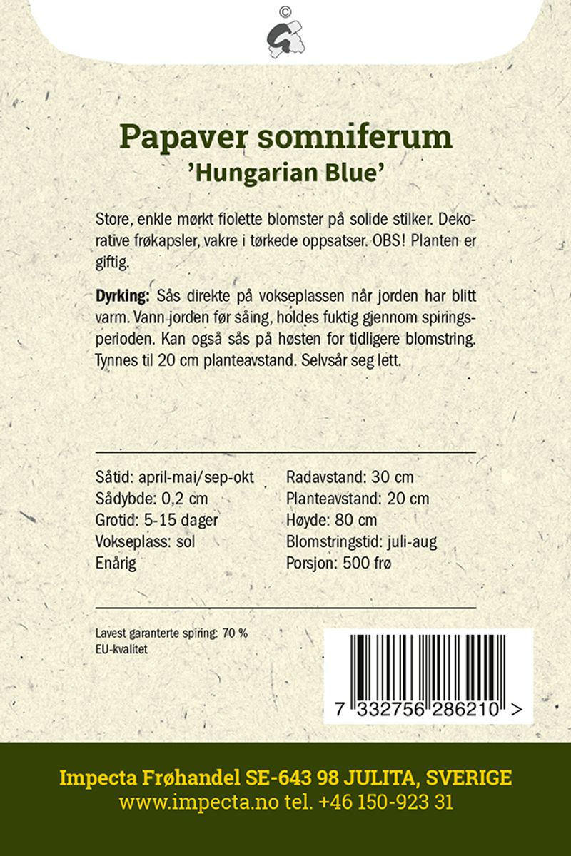 Valmue Hungarian Blue