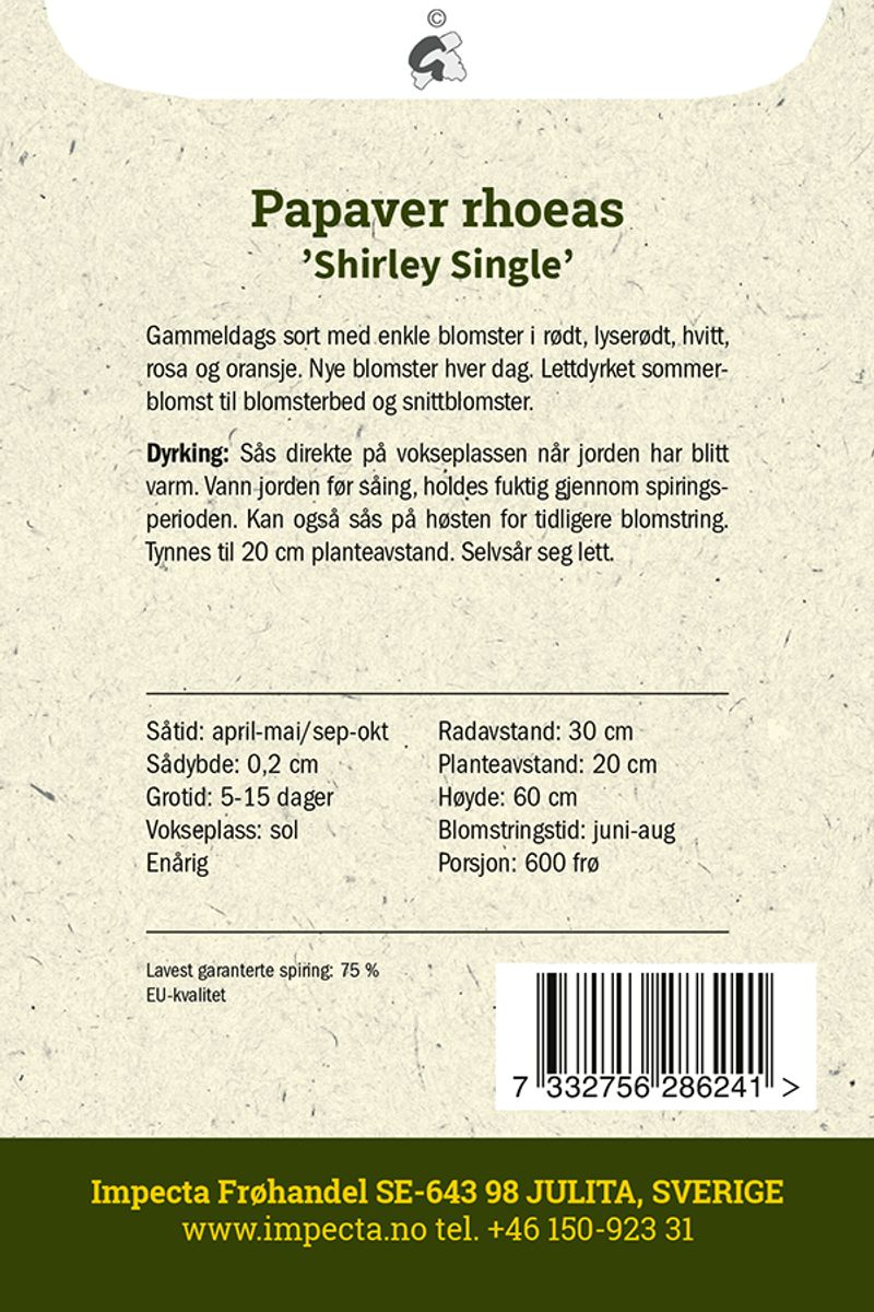 Kornvalmue Shirley Single
